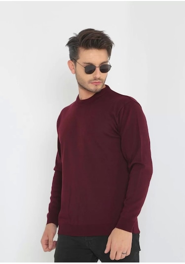 Blacktree Unisex Uzun Kol Biskilet Yaka Dokuma Triko - Bordo Bordo
