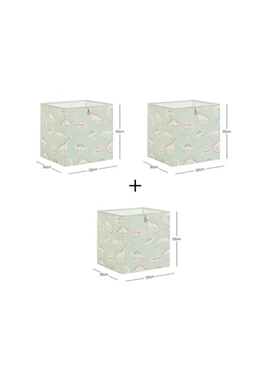 Ocean Home Textile 3'lü Çocuk Odası Dinozor Kutu Set 33 X 30 X 33 Cm Mint