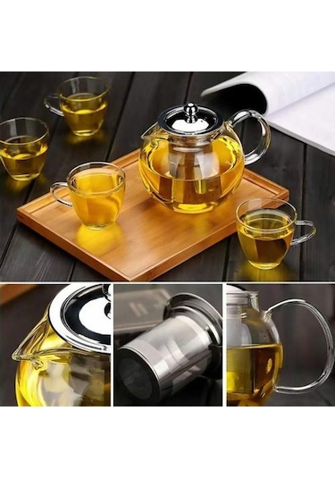 Çıkarılabilir İç Paslanmaz Çelik Süzgeci İle Cam Demlik Üst Güvenli Su Isıtıcısı Şeffaf Ve Gümüş Çaydanlıklar Amber