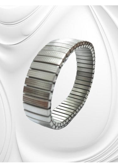 Çelik Bileklik Metal Elastikli Desenli Model 1.5 Cm Genişlik 18 Cm Unisex Gümüş Silver Gümüş
