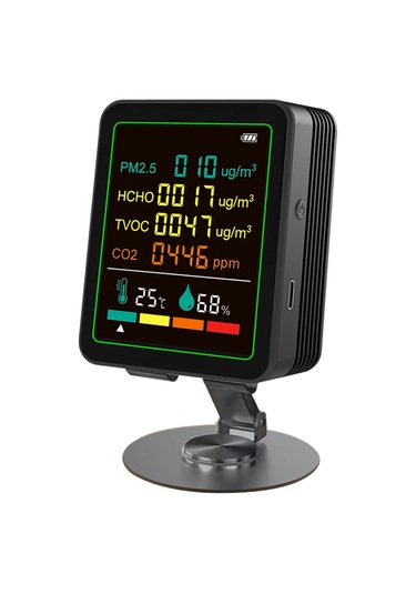 Youtek Pm2.5, Co2, Tvoc, Hcho, Sicaklık Ve Nem İzleyici - 6-1 Çevre Sensörü, Ir+yarıiletken Teknoloji, Dahili Pil Ve Siyah Ayaklı Tasarım