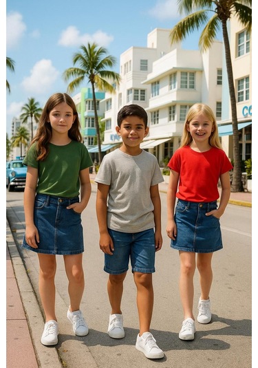 Çocuk Basic T-shirt Kız - Erkek Unisex %100 Pamuk 3'lü Süper Paket K-9