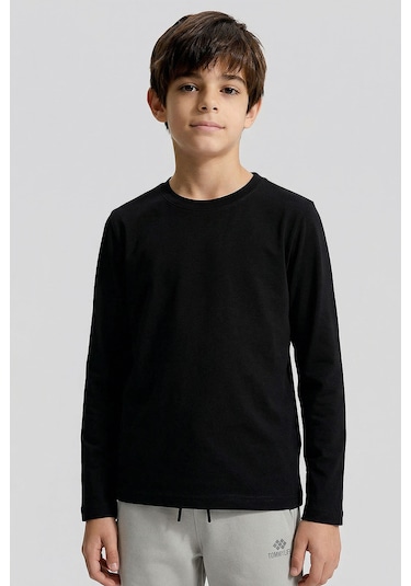 Standart Fit Basic O Yaka 2li Paket Siyah Unisex Çocuk T-shirt Siyah