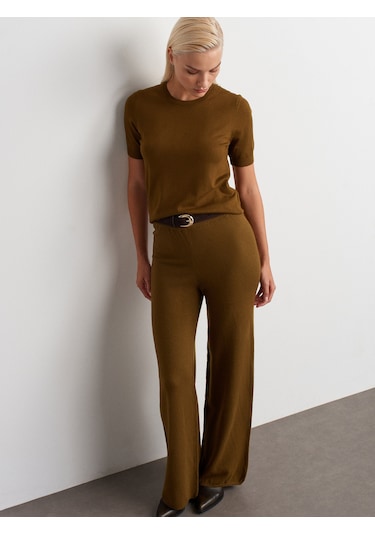 Dilvin 70163 Beli Lastikli Yünlü Triko Pantolon-yağ Yeşil Yağ Yeşil