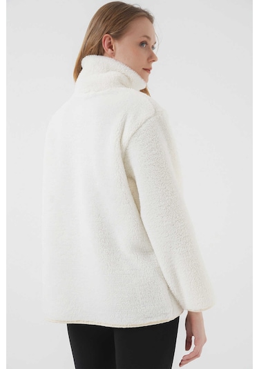 Gabria Fermuarlı Peluş Mont Ekru