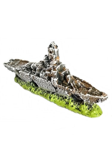 Balıkpet Harabe Batık Savaş Gemisi Akvaryum Dekoru Yeşil 12 CM