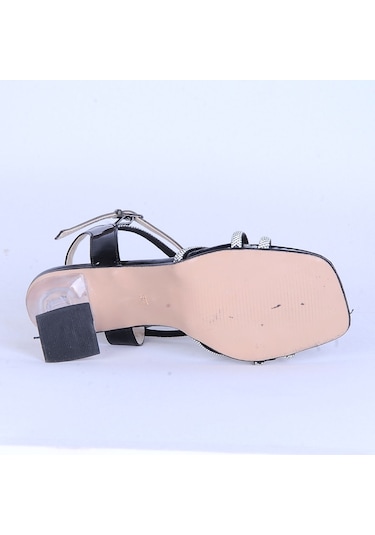 Moda Ayakkabı 533 Parlak Taşlı 7 Cm Şefaf Topuklu Ayakkabı Siyah