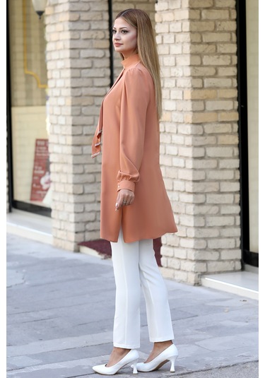 Işıltı Taş Detaylı Büyük Beden Tesettür Takım Camel