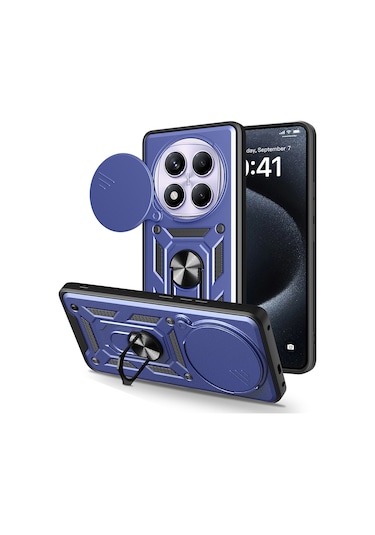 Adige Xiaomi Redmi Note 14 Pro 4g Uyumlu Kılıf Pars Yüzüklü Sürgülü Kamera Korumalı Lacivert
