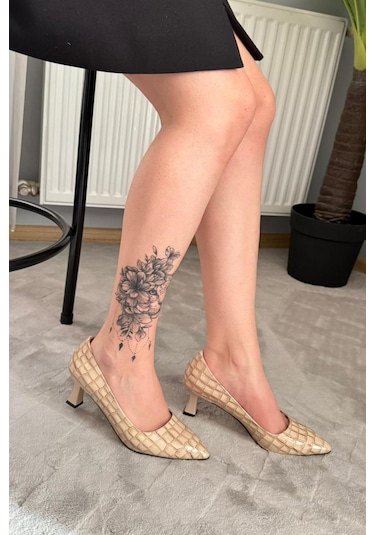 Preshley Kadın Sity Bej Kroko 6 Cm İnce Topuklu Stiletto Bej