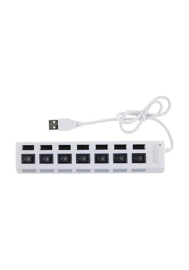 Valkyrie 7 Portlu 2.0 USB Hub Çoklu USB Çoklayıcı Splitter Power Tuşlu Adaptör Beyaz