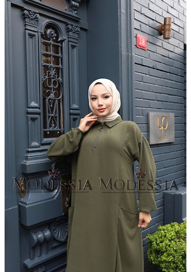 Kadın Haki Aerobin Uzun Önü Yarım Fermuarlı İkili Takım T1216 Haki