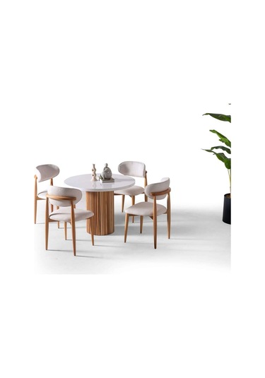 Bruge Modern Yemek Masası Takım 2 Sandalye Beyaz