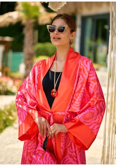 Mayovera Kimono - Dinamik Pembe Tasarım Pembe