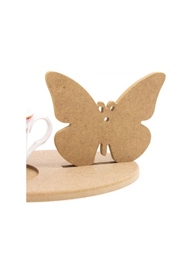 Na Neşeli Ahşap Kelebek Temalı Ahşap Bardak Altı, Mumluk Ve Dekor Seti - Kahve Sunmu , Süs, Ahşap Boyama Model Bardakaltıkelebek1boyasız