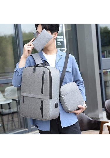 Didadodo Erkek Su Geçirmez Laptop Çantası Seti - Omuz/sırt Çanta Gri Gri