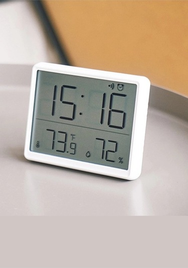 Dijital Oda Termometre Sıcaklık Ve Nem Ölçer Masa Saati Alarm Lcd Ekran Duvara Takılır Beyaz
