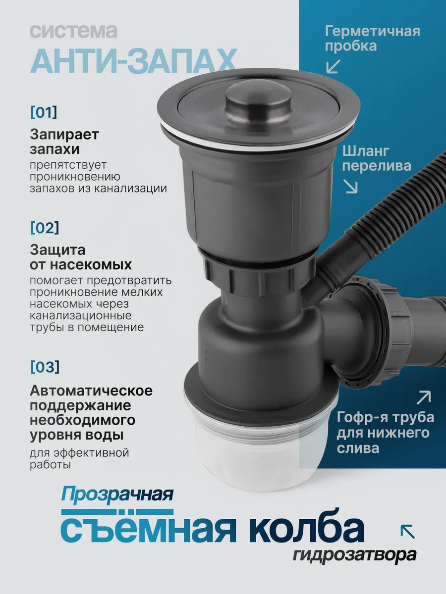 Oute Grafitik Paslanmaz Çelikten Mutfak Lavabosu Sifonu 376687400