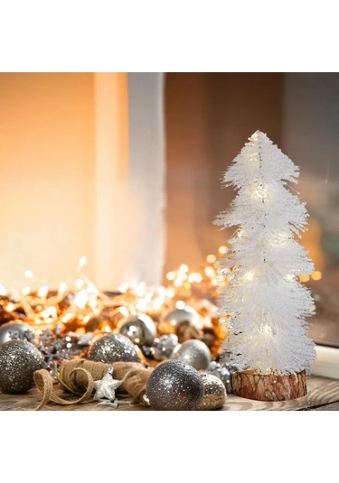 Işıklı Simli Dekoratif Beyaz Çam Ağacı 30cm Standart