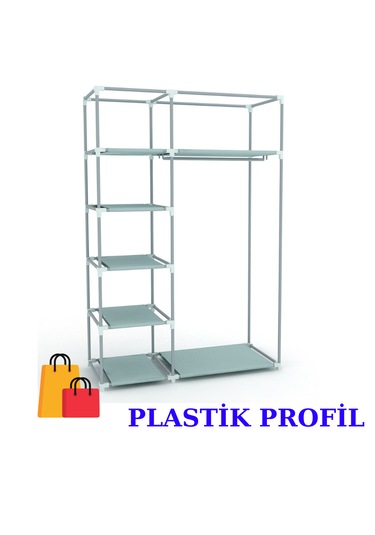 Beyazpazar Bez Dolap Plastik Profil Fermuarlı Yeni Gardırop Gri