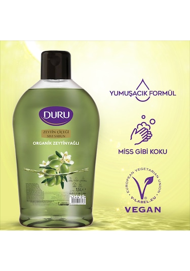 Duru Organik Zeytinyağlı Zeytin Çiçeği Sıvı Sabun 2 x 1500 ML + 500 ML