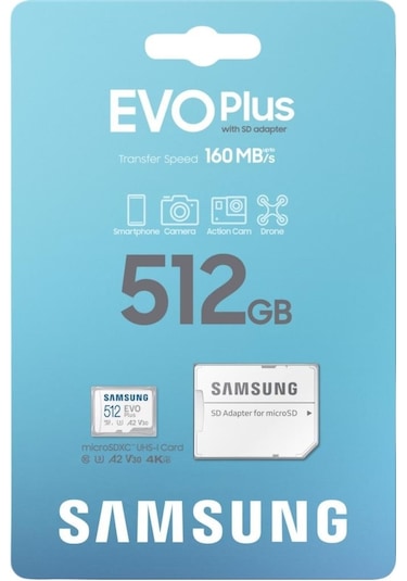 Samsung Evo Plus MB-MC512SA/TR 512 GB 160 MB/S MicroSDXC UHS-I U3 A2 V30 Hafıza Kartı