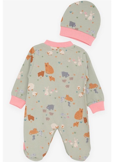 Breeze Kız Bebek Patikli Tulum Bahar Temalı Hayvancık Desenli 0-3 Ay-6 Ay, Mint Yeşili-Mint Yeşili