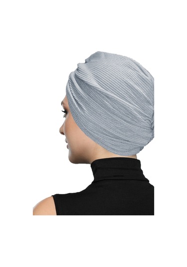 Çapraz Fitilli Penye Açık Gri Hazır Türban Tesettür Havuz Bonesi Açık Gri