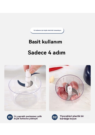 Aurora Elektrikli Ev Tipi Mini Kıyma Makamı, Küçük Pişme Makamı, Sarımsak Püresi Mavi