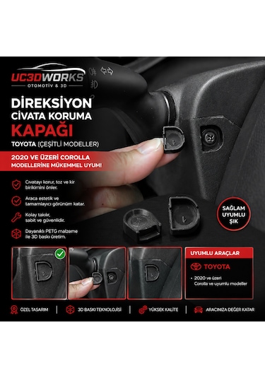Toyota Corolla Direksiyon Vida Koruma Kapağı 2020+ Siyah