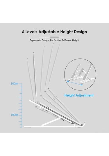 Novahub 6 Kademeli Ayarlanabilir Katlanabilir Dizüstü Bilgisayar Standı - Siyah - Ofis/ev Kullanımı İçin Optimize Edilmiş