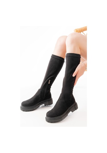812-2291 Siyah Süet Fermuarlı Günlük Kadın Çizme Resimdeki Renk