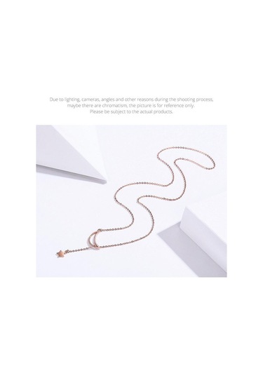 Bamoer Yeni Varış Moda 925 Ayar Gümüş Ay ve Yıldız Masalları Zincir Bağlantı Kolye Kolye Rose Gold
