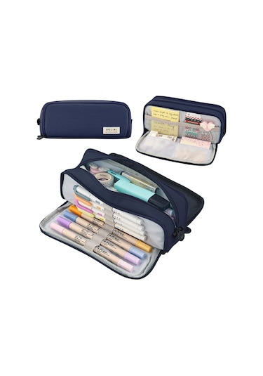 Geniş Kapasiteli Okul Kalem Kutusu, Çok Bölmeli Kalemlik, Öğrenci Ve Ofis Kırtasiye Malzemeleri İçin Pratik Kalem Kılıfı MAvi