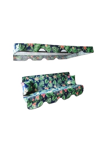 Bahçe Salıncağı Minderli Lüks Kılıf Seti Gölgelikli Yaprak Desen Desenli