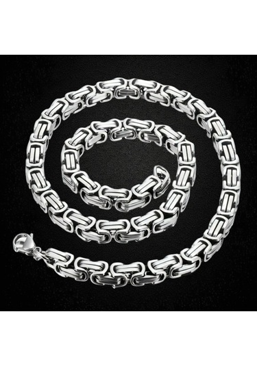 Çelik Kolye Kral Zincir Model 0.5 Mm 55 Cm Bizans Bağlantı Tasarım Gümüş Silver Gümüş