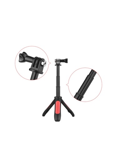 Springsun Kırmızı Mini Tripod Ve Selfie Stick, Su Geçirmez Kılıfı Olan Tüm Spor Kameraları İçin Uygun Gopro, Yi, Sjcam