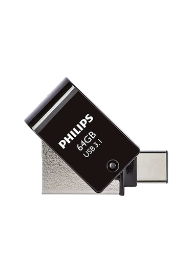 Flash Bellek 64 Gb Mini Usb Ve Type-c 3.1 Philips Gece Siyahı