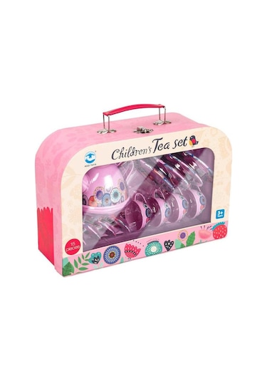 15 Parça Tepsili Çantalı Metal Evcilik Mutfak Eğitici Çocuk Oyuncak Çay Seti