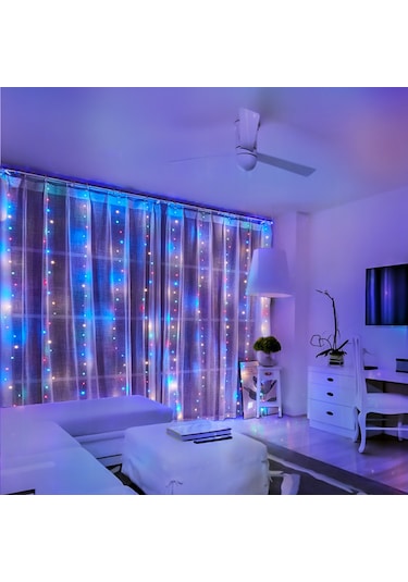 Perde Işıkları 9.8x6.5ft 200 Led Usb İle Çalışan Uzaktan Kumandalı Peri Işıkları Asılı Parıltılı Işıklar İç Mekan Dış Mekan Yatak Odası Pencere Düğün Parti Dekorasyonu İçin Çok Renkli Çok Renkli