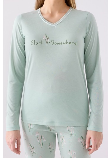 Arnetta 3062 Uzun Kol Kadın Pijama Takımı Yeşil