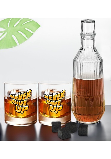 Bk Gift Dtf Motto Tasarımlı İkili Viski Kadehi, Viski Taşı Ve Karaf Seti-4, Arkadaşa Hediye, Sevgiliye Hediye Kobitmeyencom30460 Bk Gift