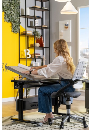 Vega Basic Yükseklik Ve Eğim Ayarlı Çalışma Masası, Çekmeceli Bilgisayar Ve Ofis Masası, Antrasit Gri