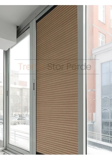 Kahve Honeycomb Plise %100 Isı Ve Işık Geçirmez Katlanır Cam Balkon Perdesi - Salon Perdesi-004 Kahve