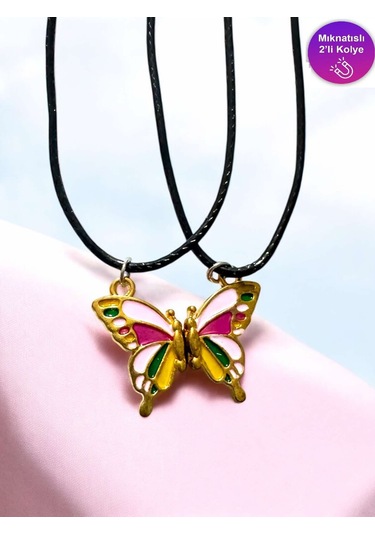 Kelebek Renkli İki Adet Mıknatıslı Çift Sevgili Anahtarlık Çok Renkli
