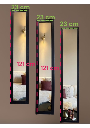 Siyah Ahşap Çerçeve Dekor Ayna 3lu Duvar Dekor Aynalar Siyah