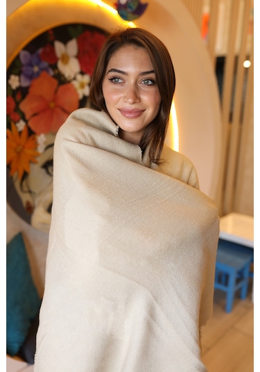 Yumuşak Dokulu Kalın Düz Atkı Omuz Şalı 70x180 CM 1206 Bej