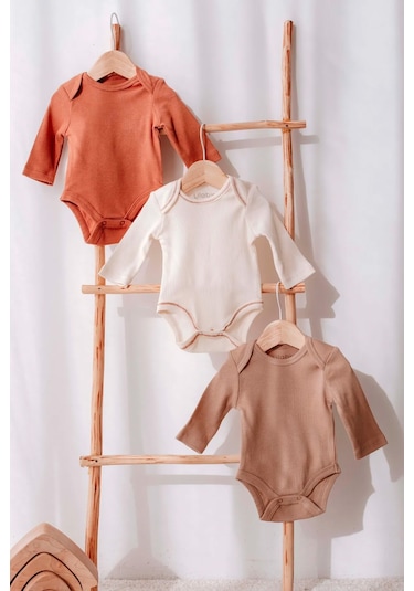 Lilabio %100 Organik Pamuk 3'lü Uzun Kollu Bebek Body Seti Çok Renkli