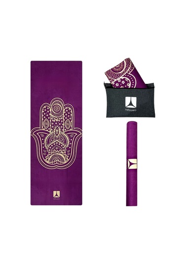 Rebuwo Seyahat Yoga Matı Katlanabilir Doğal Kauçuk Mat 1mm Mor