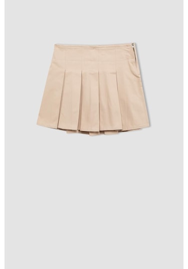 Defacto Coool Piliseli Normal Bel Basic Düz Gabardin Mini Etek D5265AX24AUER42 Ekru